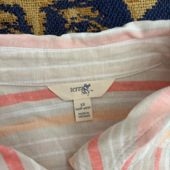 Terra & Sky Women’s Linen Plus Size Short-Sleeve Button-Front Camp Shirt Size 3X - Picture 3 of 8